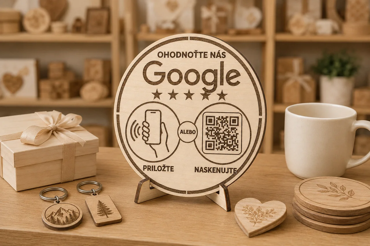 Gravírovaná drevená tabuľka Stario s QR kódom a NFC
