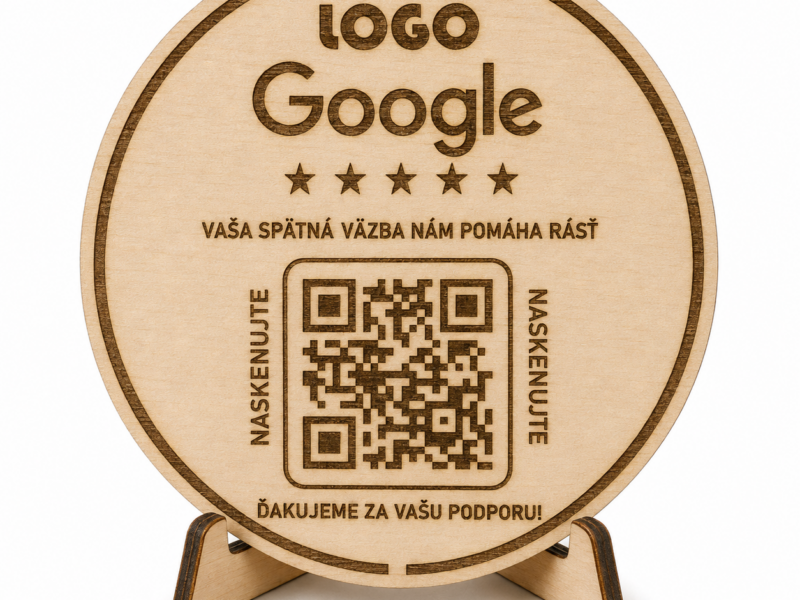 Drevená tabuľka Ohodnoťte nás na Google Ø 150 mm s QR kódom