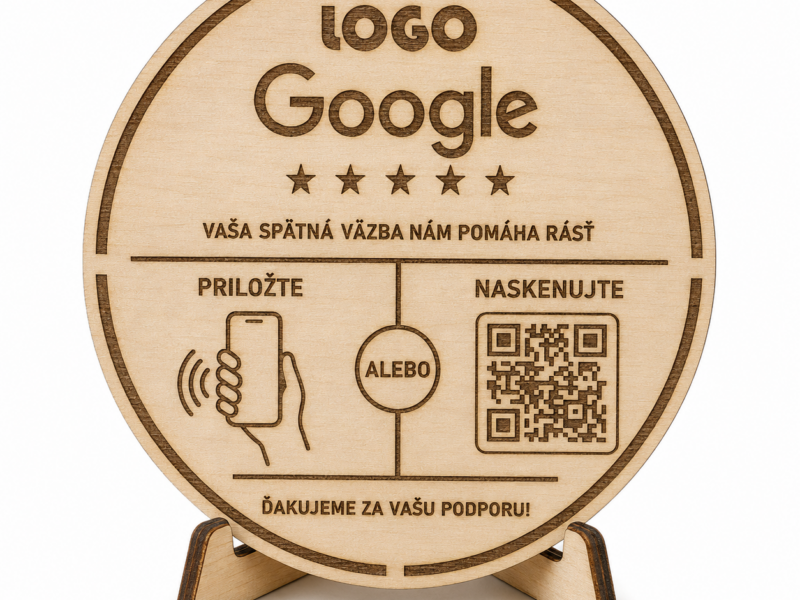 Drevená tabuľka Ohodnoťte nás na Google Ø 150 mm s QR kódom a NFC